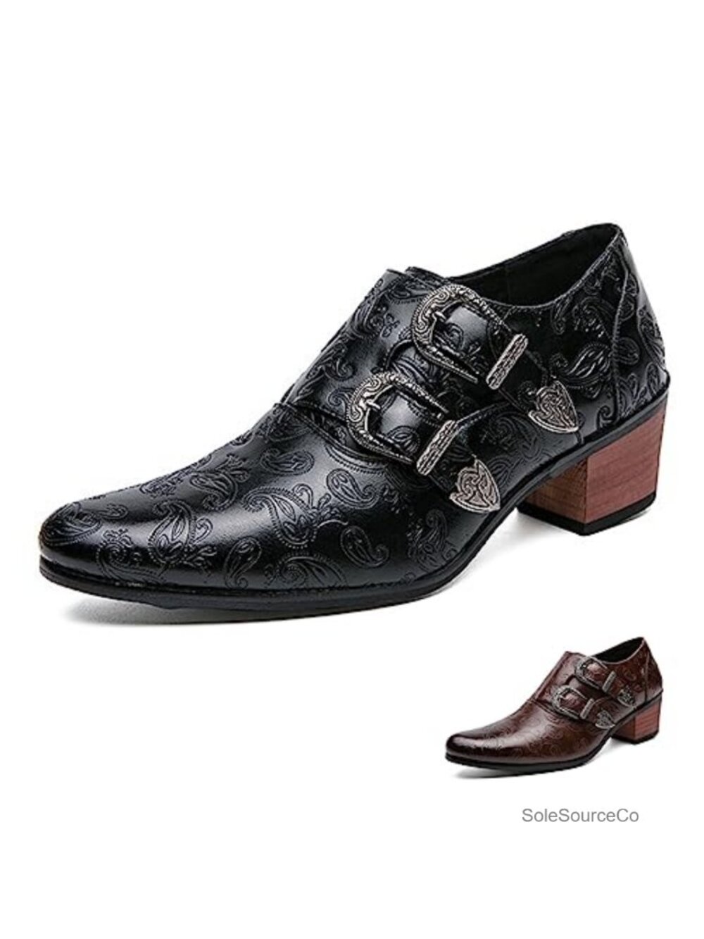 Double Monk Strap Chelsea Boots Low Top Pointed Toe Business Oxford Leather